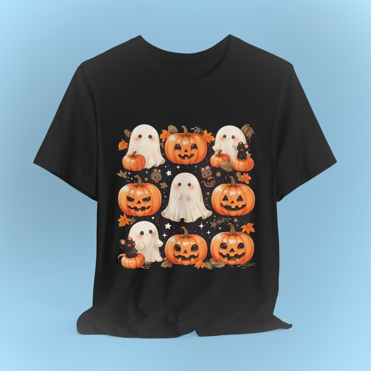 Kawaii Ghost Pumpkin T Shirt - Cute Spooky Halloween Tee with Rats Mice and Jack OLanterns, Rats lovers