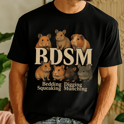 Funny Rodent Lover Gift BDSM Shirt - Bedding Digging Squeaking Munching Tee