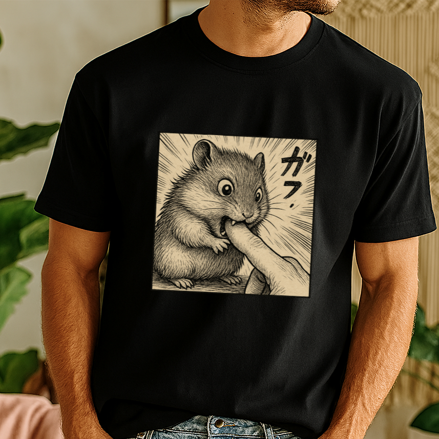 Funny Hamster Bite Shirt - Manga Style Pet Tee, Anime Hamster Meme T-Shirt, Kawaii Rat Mouse Gift, Cute Japanese Comic Top