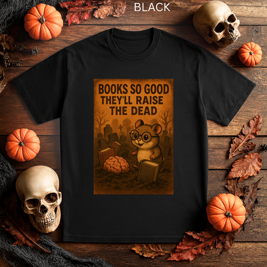 Funny Book Lover Shirt - Halloween Reading Tee, Zombie Hamster Poster Style Graphic, Spooky Librarian Gift, Retro Poster Graphic Tee