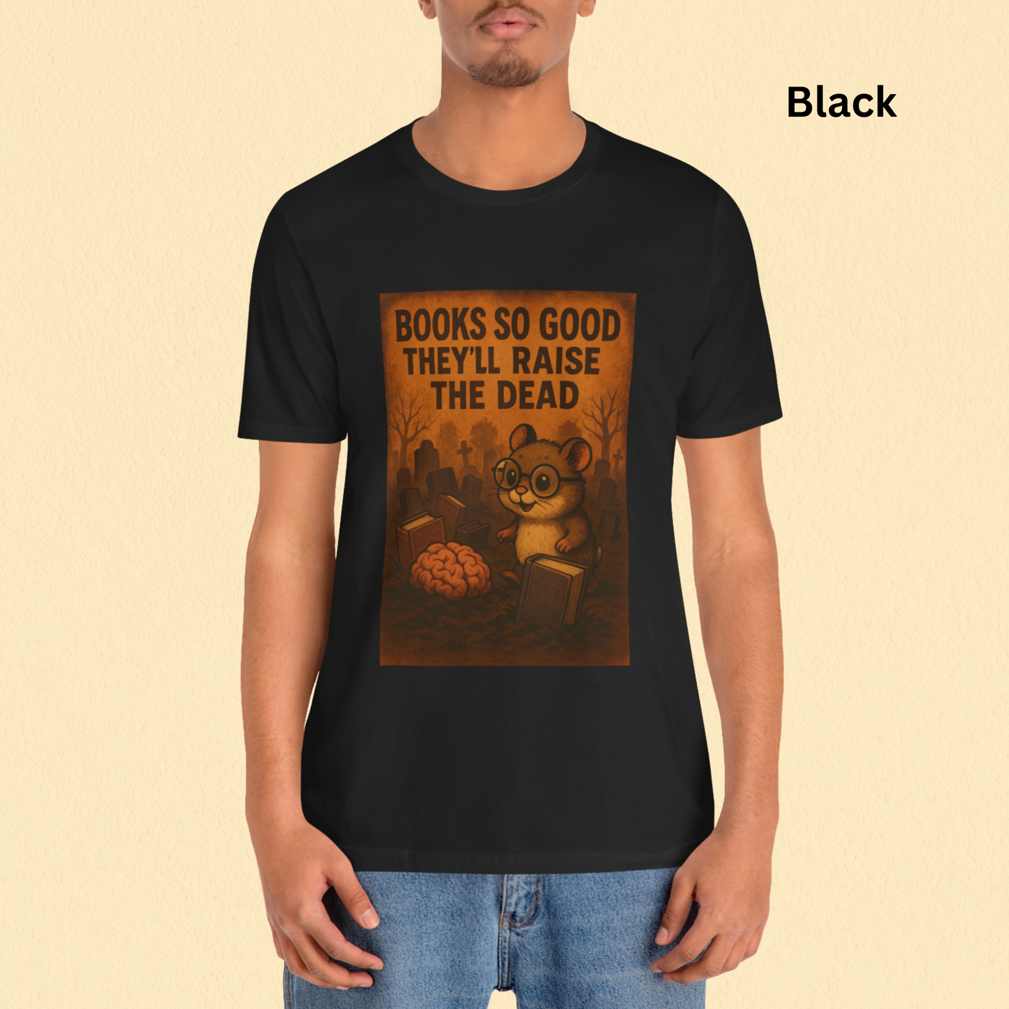 Funny Book Lover Shirt - Halloween Reading Tee, Zombie Hamster Poster Style Graphic, Spooky Librarian Gift, Retro Poster Graphic Tee