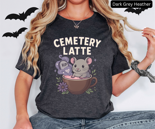 Cemetery Latte Shirt - Cute Coffee Halloween Tee, Creepy Cute Mouse, Graphic Spooky Season Top, Funny Goth Barista Gift, Coffee lovers