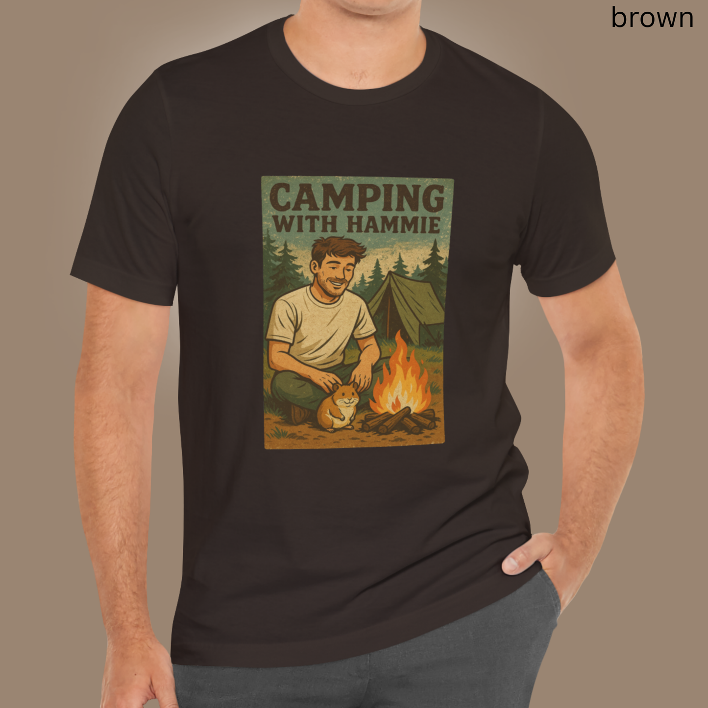 Camping With Hammie T Shirt - Hamster Lover Gift, Outdoor Adventure Graphic Tee, Retro Wilderness Hiking, Pet Owner Apparel