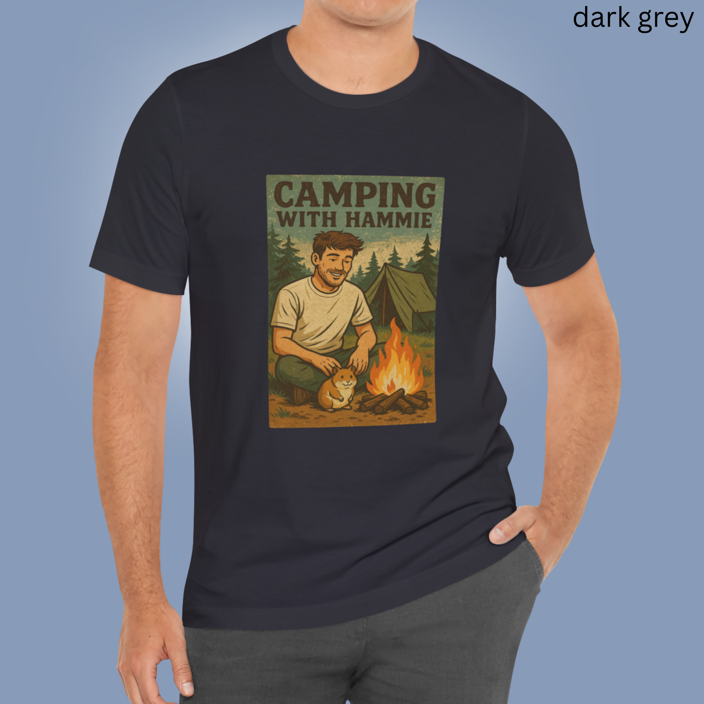 Camping With Hammie T Shirt - Hamster Lover Gift, Outdoor Adventure Graphic Tee, Retro Wilderness Hiking, Pet Owner Apparel