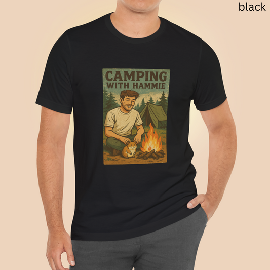 Camping With Hammie T Shirt - Hamster Lover Gift, Outdoor Adventure Graphic Tee, Retro Wilderness Hiking, Pet Owner Apparel
