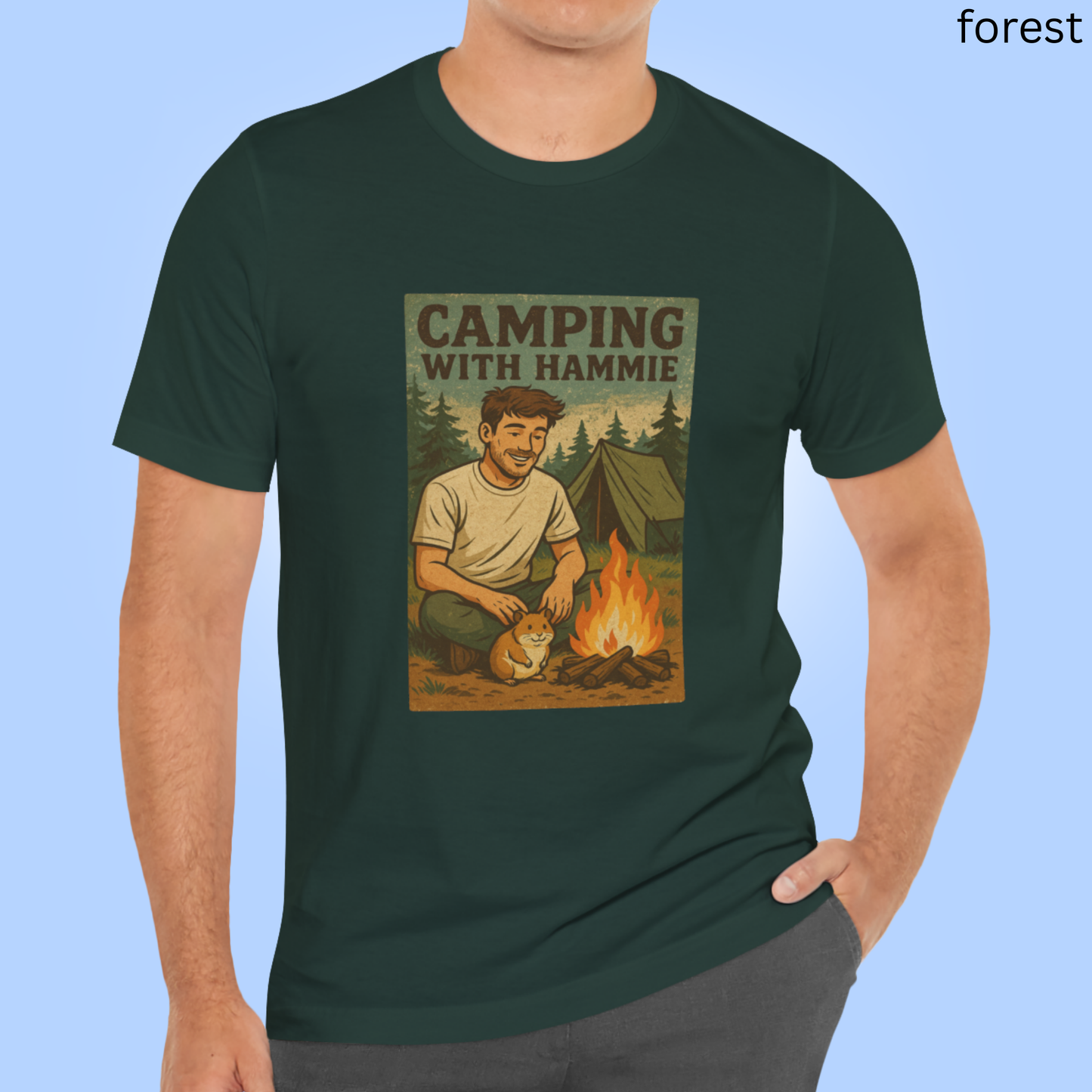 Camping With Hammie T Shirt - Hamster Lover Gift, Outdoor Adventure Graphic Tee, Retro Wilderness Hiking, Pet Owner Apparel