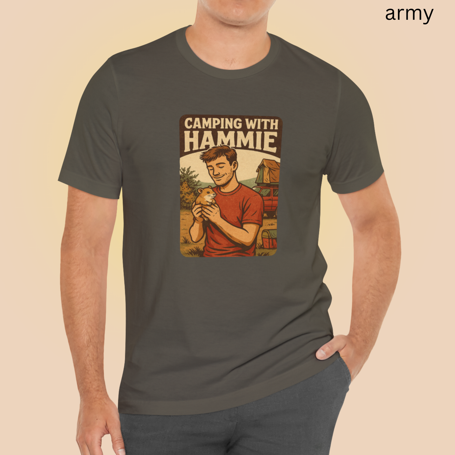 Camping With Hammie T Shirt - Hamster Lover Gift, Retro Outdoor Graphic Tee, Hiking Adventure, Pet Owner Apparel, Wilderness Style