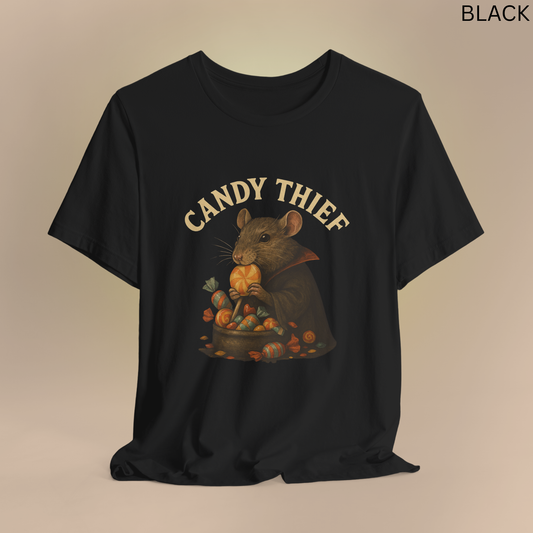 Halloween Mouse T-Shirt Candy - Thief Rodent Graphic Tee ,Spooky Trick or Treat Gothic Animal Shirt