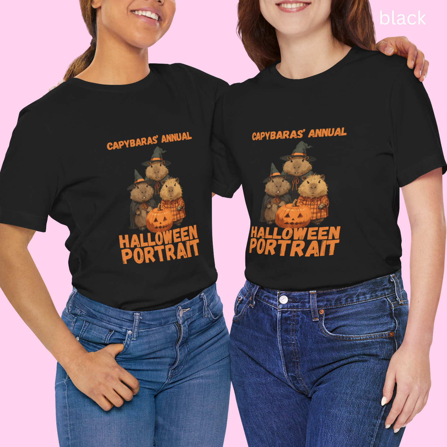 Funny Capybara Halloween Shirt - Cute Witch Hat Pumpkin, Capybaras Familial Portrait Tee, Family gift, Spooky season, Gift for horror fans