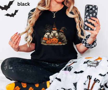 Capybara Halloween T Shirt - Witch Hat Pumpkin Graphic Tee