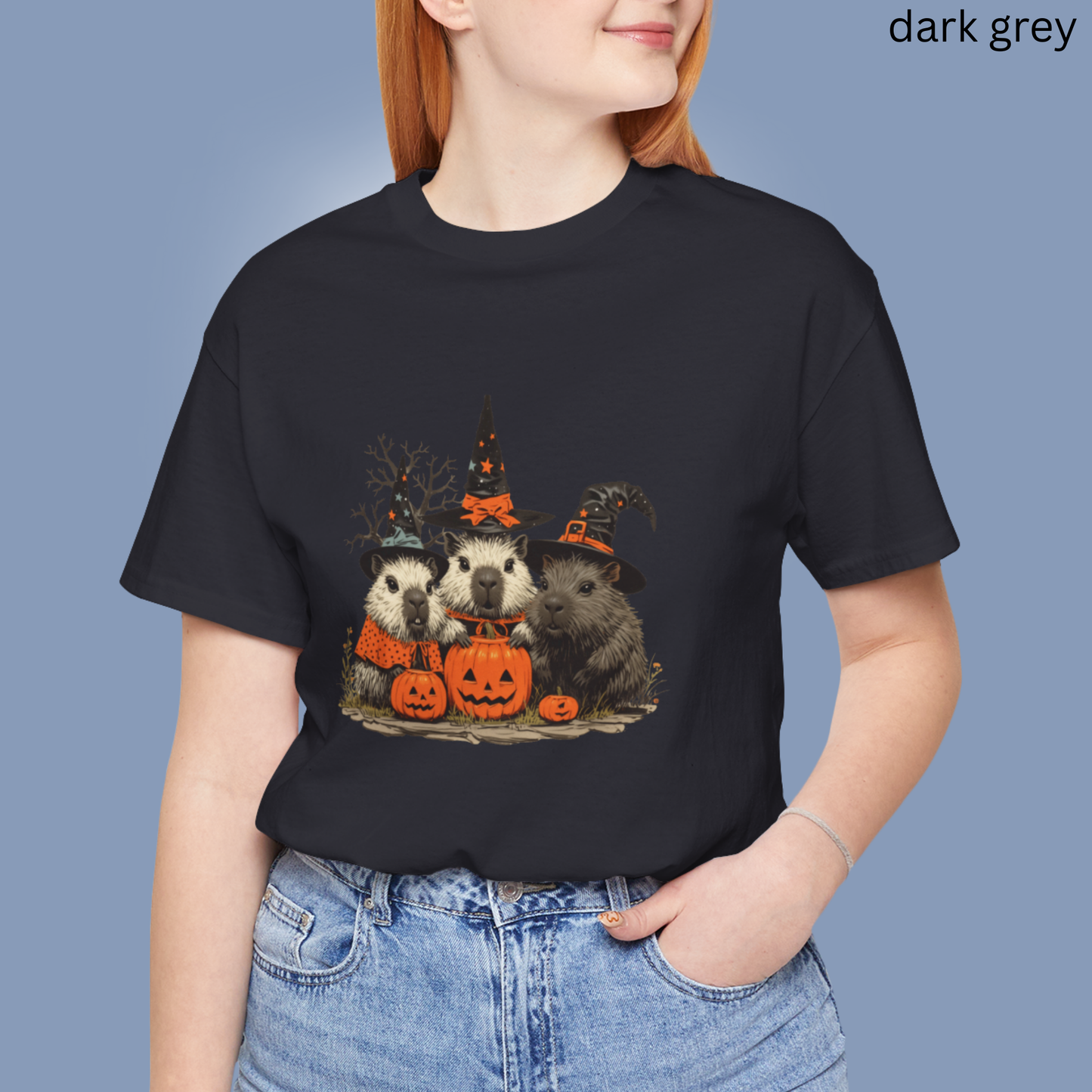 Capybara Halloween T Shirt - Witch Hat Pumpkin Graphic Tee, Spooky Cute Rodent Lover Gift, Fall Animal Apparel Autumn Aesthetic