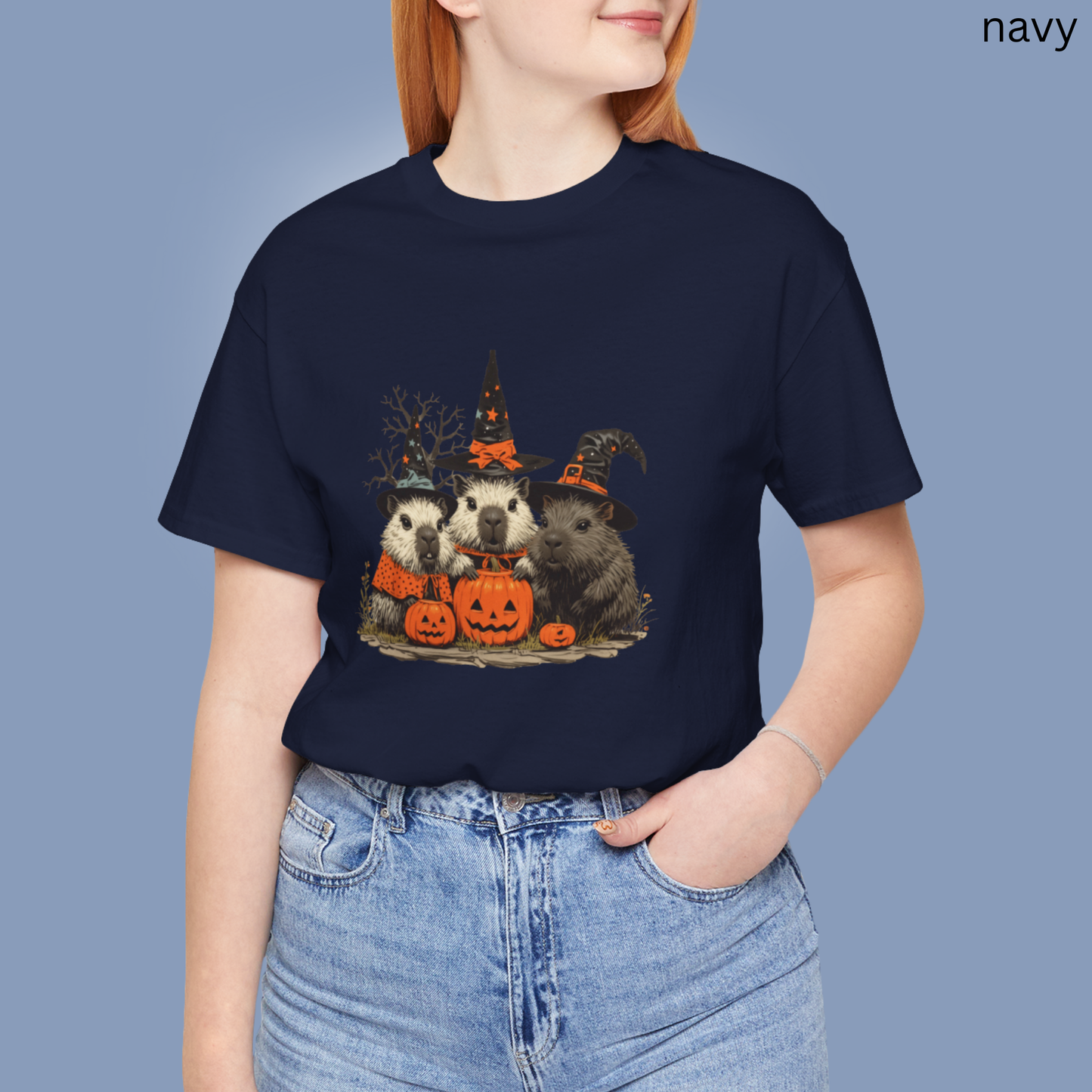Capybara Halloween T Shirt - Witch Hat Pumpkin Graphic Tee, Spooky Cute Rodent Lover Gift, Fall Animal Apparel Autumn Aesthetic