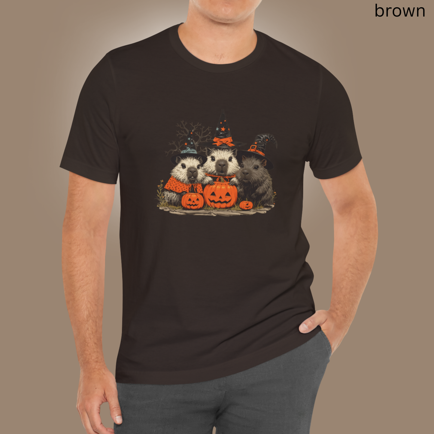 Capybara Halloween T Shirt - Witch Hat Pumpkin Graphic Tee, Spooky Cute Rodent Lover Gift, Fall Animal Apparel Autumn Aesthetic