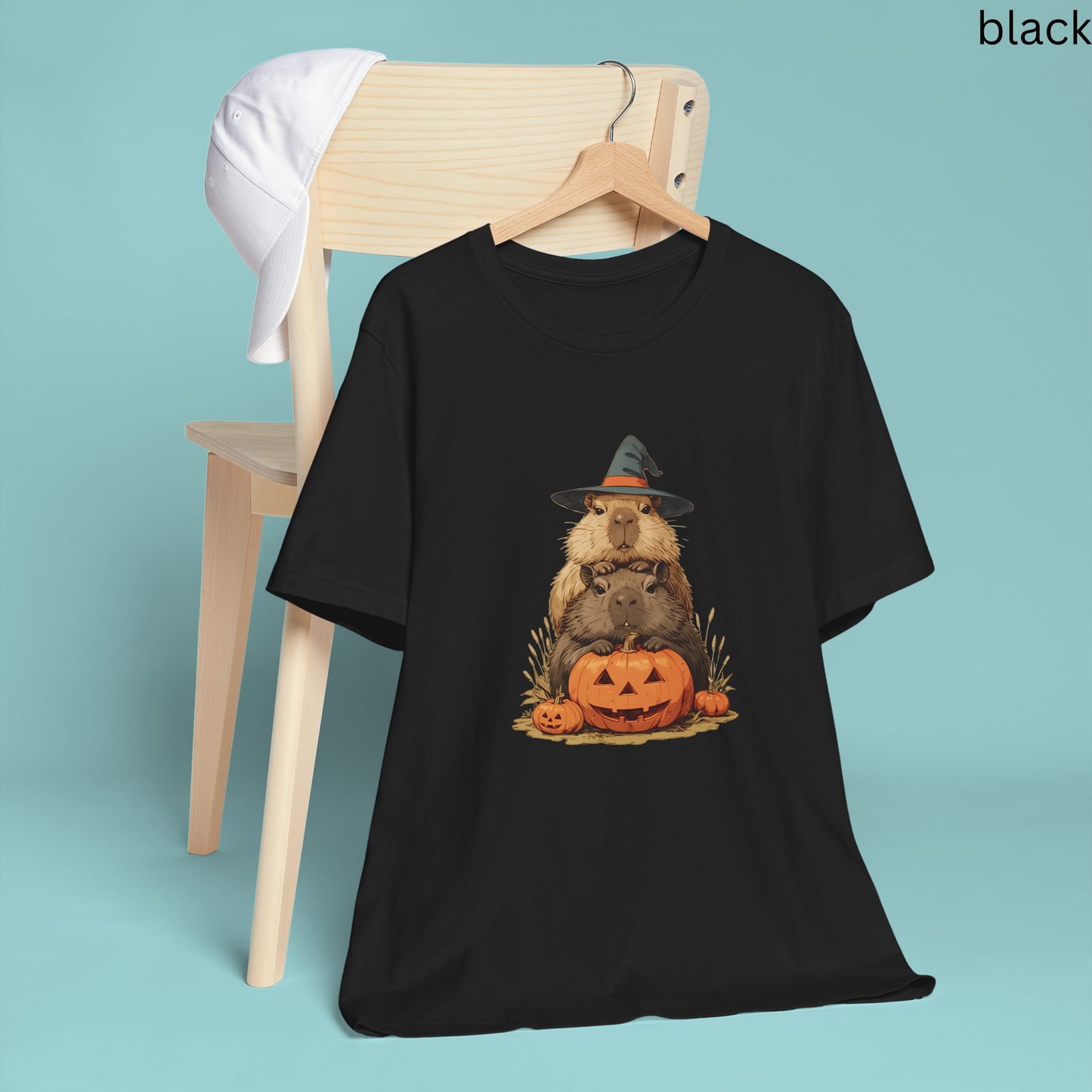 Capybara Halloween T Shirt - Cute Witch Hat Pumpkin Graphic Tee, Funny Spooky Animal Lover Top, Cozy Fall Gift for Pet Lovers