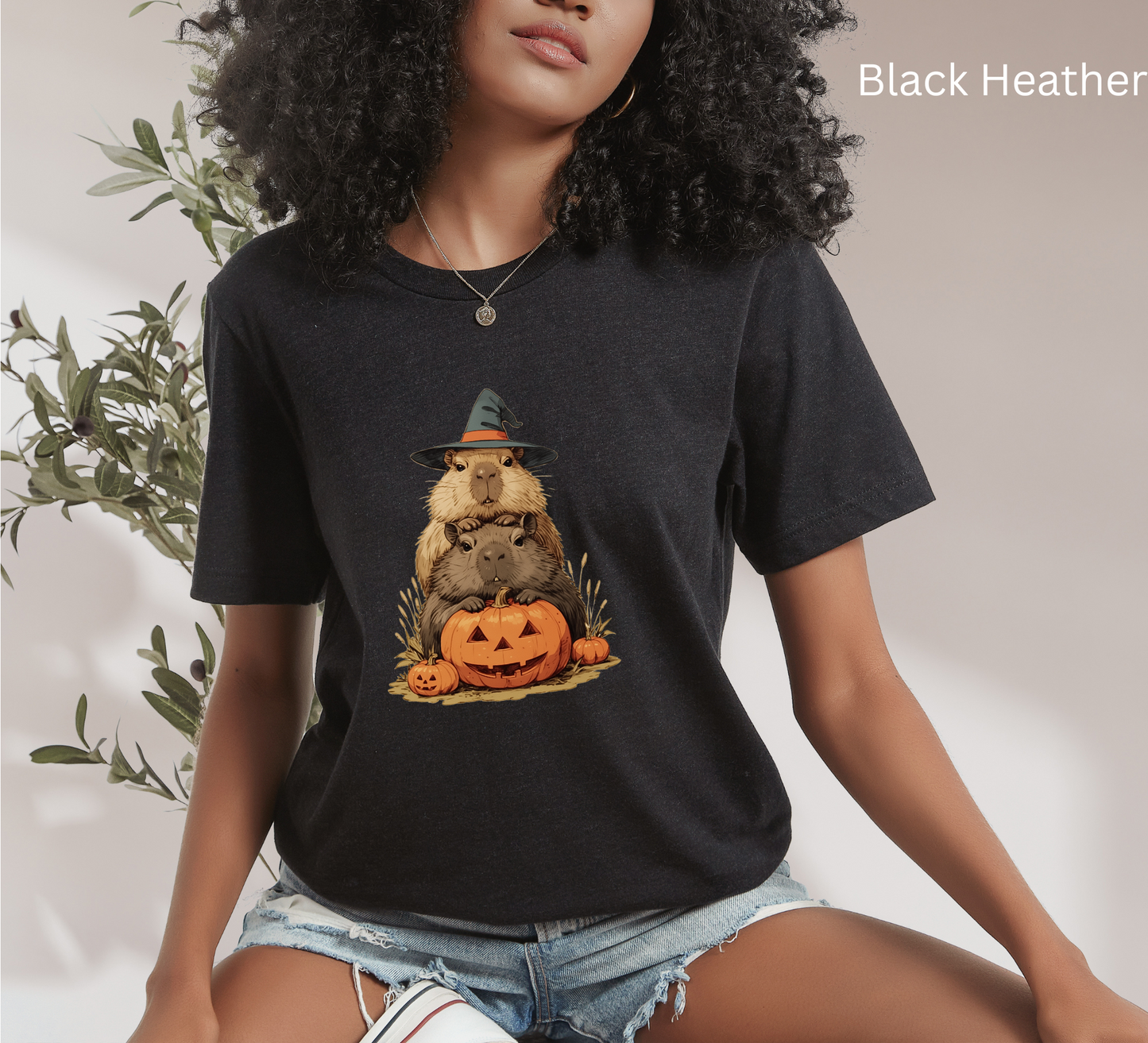 Capybara Halloween T Shirt - Cute Witch Hat Pumpkin Graphic Tee, Funny Spooky Animal Lover Top, Cozy Fall Gift for Pet Lovers