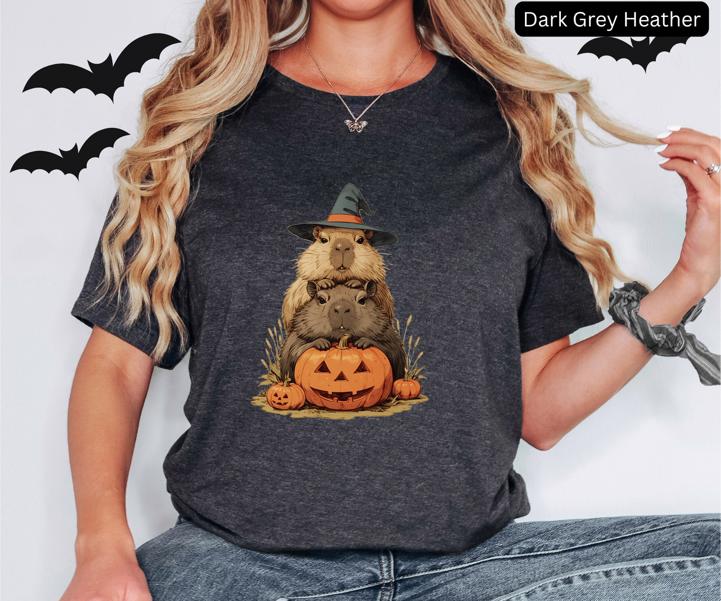 Capybara Halloween T Shirt - Cute Witch Hat Pumpkin Graphic Tee, Funny Spooky Animal Lover Top, Cozy Fall Gift for Pet Lovers