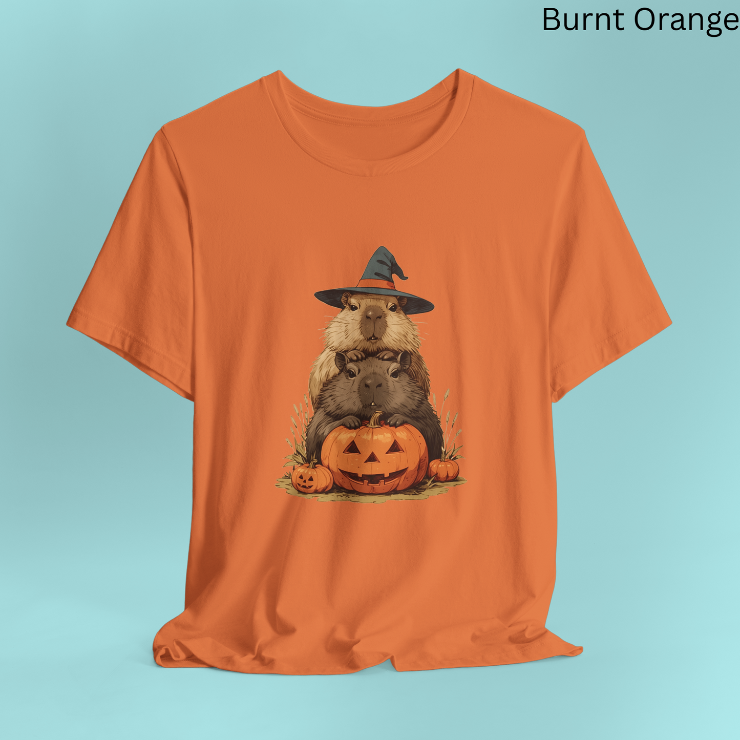 Capybara Halloween T Shirt - Cute Witch Hat Pumpkin Graphic Tee, Funny Spooky Animal Lover Top, Cozy Fall Gift for Pet Lovers