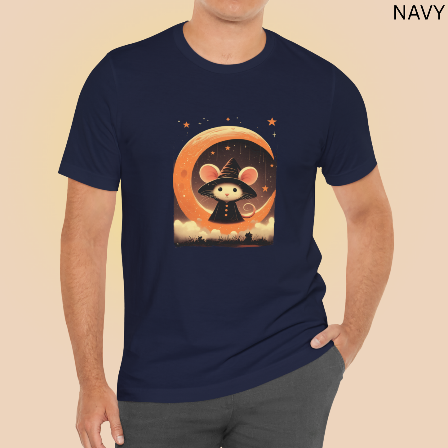 Moonlight Witch Mouse T Shirt - Oversized Ear Rodent Graphic Tee, Spooky Cute Halloween, Magical Night Shirt
