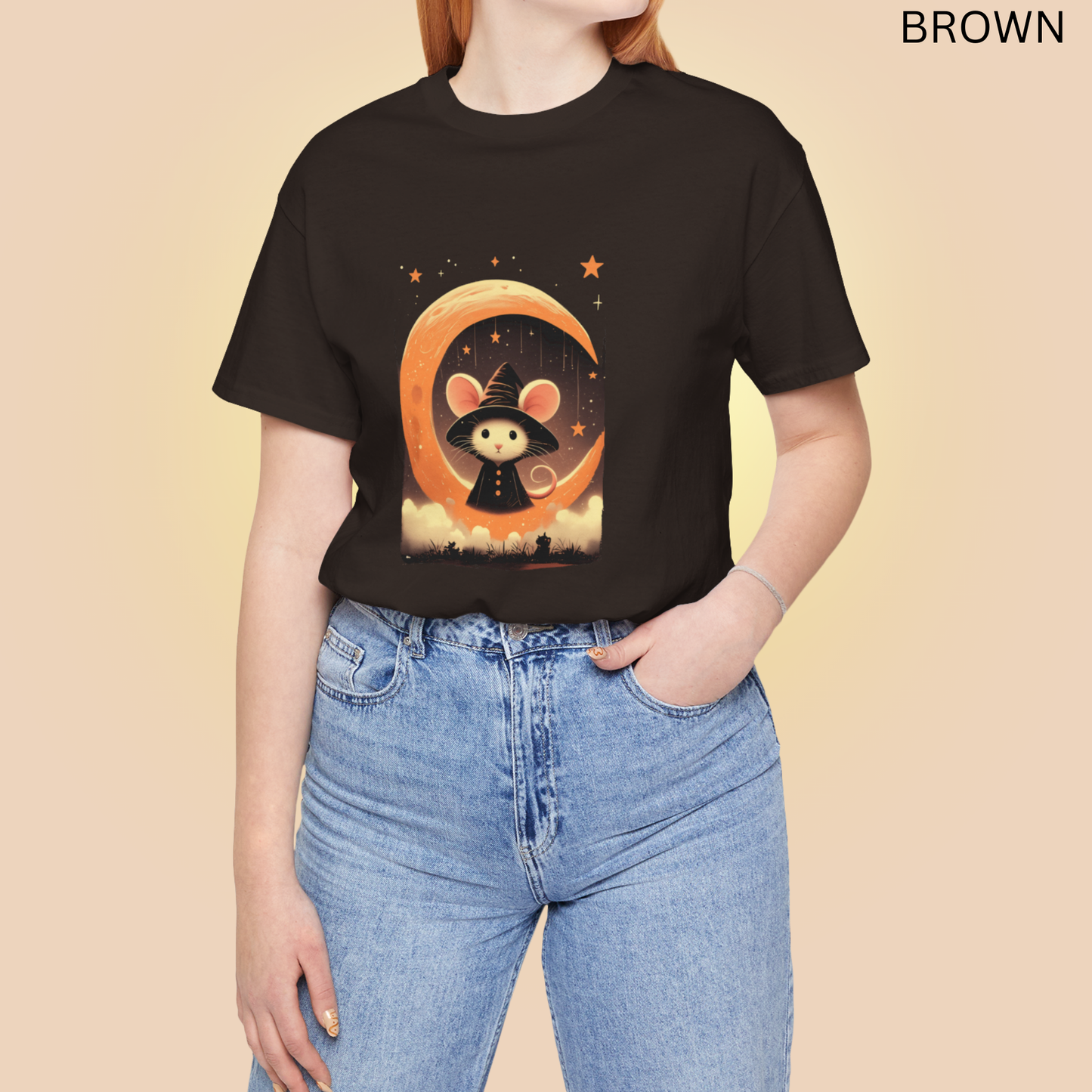 Moonlight Witch Mouse T Shirt - Oversized Ear Rodent Graphic Tee, Spooky Cute Halloween, Magical Night Shirt