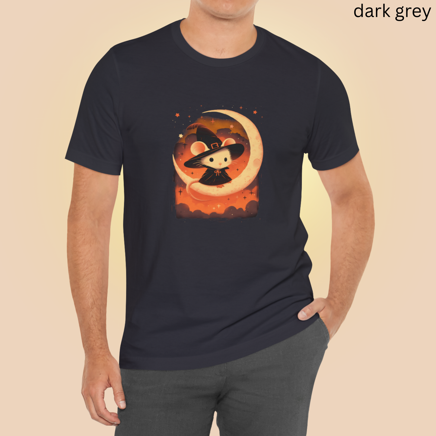 Witch Mouse Moon T Shirt - Spooky Cute Rodent Halloween Graphic Tee, Crescent Moon Starry Night, Magical Gothic Top