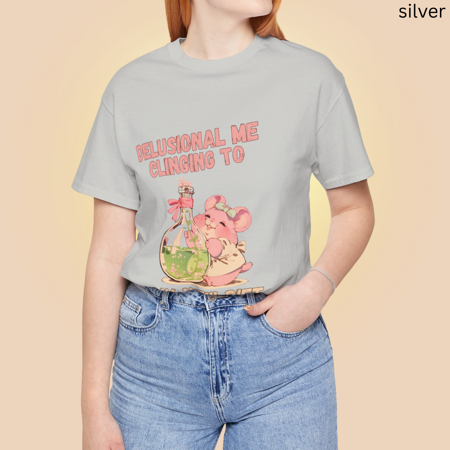 Diet Humor T Shirt - Delusional Me Quote, Mouse Graphic Tee, Fitness Gift, Whimsical Animal Apparel, Retro Kawaii Style Fashion
