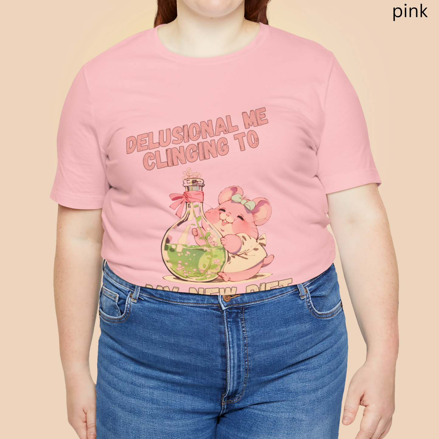 Diet Humor T Shirt - Delusional Me Quote, Mouse Graphic Tee, Fitness Gift, Whimsical Animal Apparel, Retro Kawaii Style Fashion