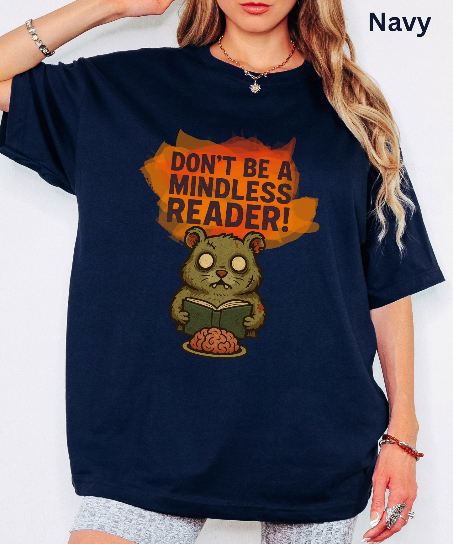 Zombie Hamster Halloween T Shirt - Funny Book Lover Graphic Tee, Spooky Reading Top, Creepy Cute Horror Humor Gift for Readers