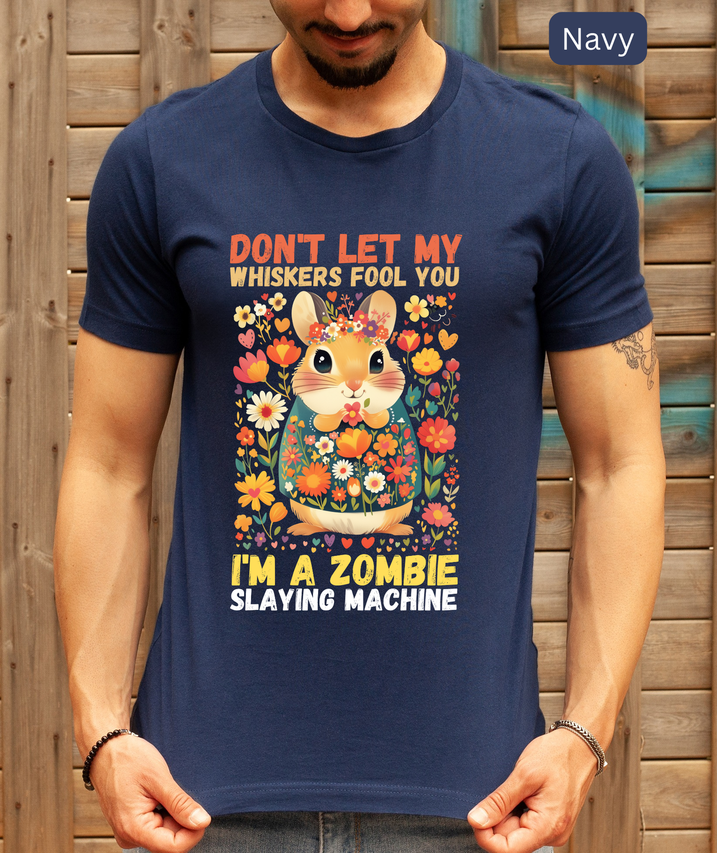 Girly Hamster Zombie Slayer Shirt - Dark Fantasy Gamer Tee, Cute Goth Humor Pet Lover T-Shirt, Floral Aesthetic Rodent Top