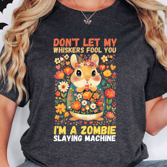 Girly Hamster Zombie Slayer Shirt - Dark Fantasy Gamer Tee, Cute Goth Humor Pet Lover T-Shirt, Floral Aesthetic Rodent Top