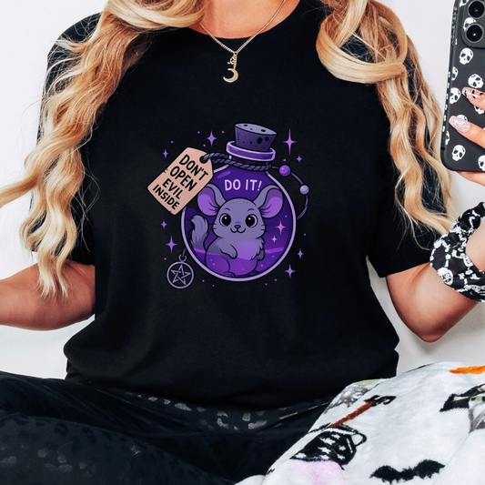 Cute Witchy Halloween T Shirt - Kawaii Chinchilla Potion Bottle Graphic Tee, Spooky Pastel Goth Top, Funny Occult Animal Lover Gift