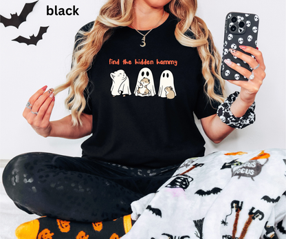 Find the Hidden Hammy T Shirt - Ghosts Holding Cute Hamsters Halloween Tee