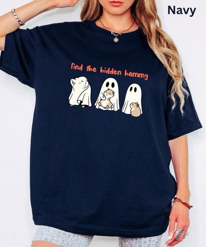 Find the Hidden Hammy T Shirt - Ghosts Holding Cute Hamsters Halloween Tee