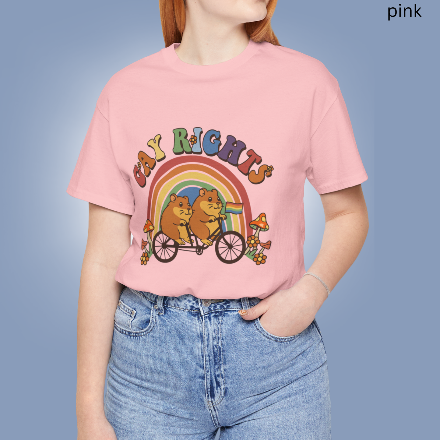 Retro Pride T-Shirt - Vintage Rainbow Graphic Tee with Hamsters on Bike, Gay Rights LGBTQ+ Shirt for Pride, Gift for Pet Owners