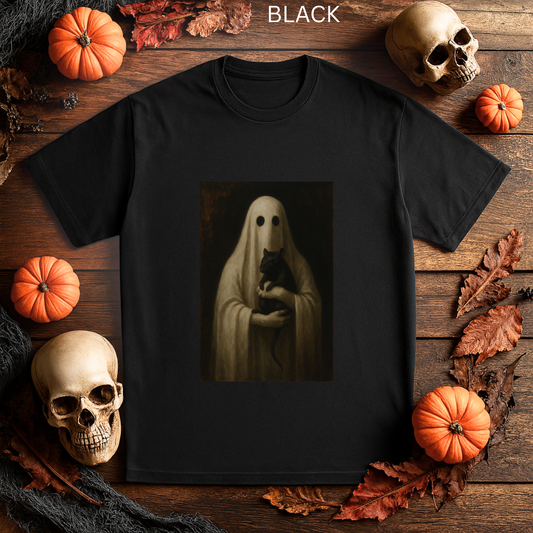 Ghost Holding Rat Shirt - Gothic Dark Art T-Shirt, Creepy Horror Graphic Tee, Spooky Halloween, Eerie Gothic Aesthetic, Gift for Horror Fans