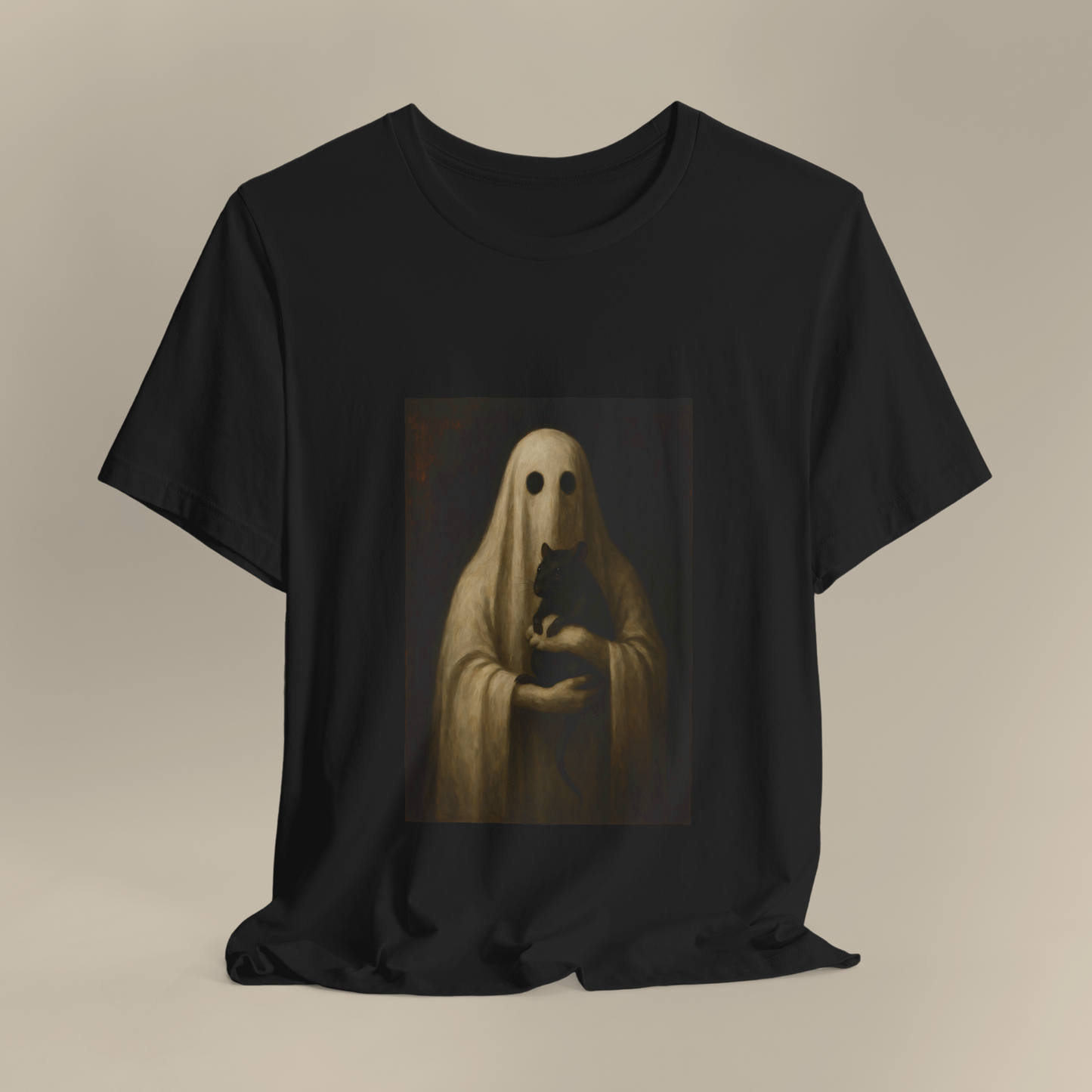 Ghost Holding Rat Shirt - Gothic Dark Art T-Shirt, Creepy Horror Graphic Tee, Spooky Halloween, Eerie Gothic Aesthetic, Gift for Horror Fans