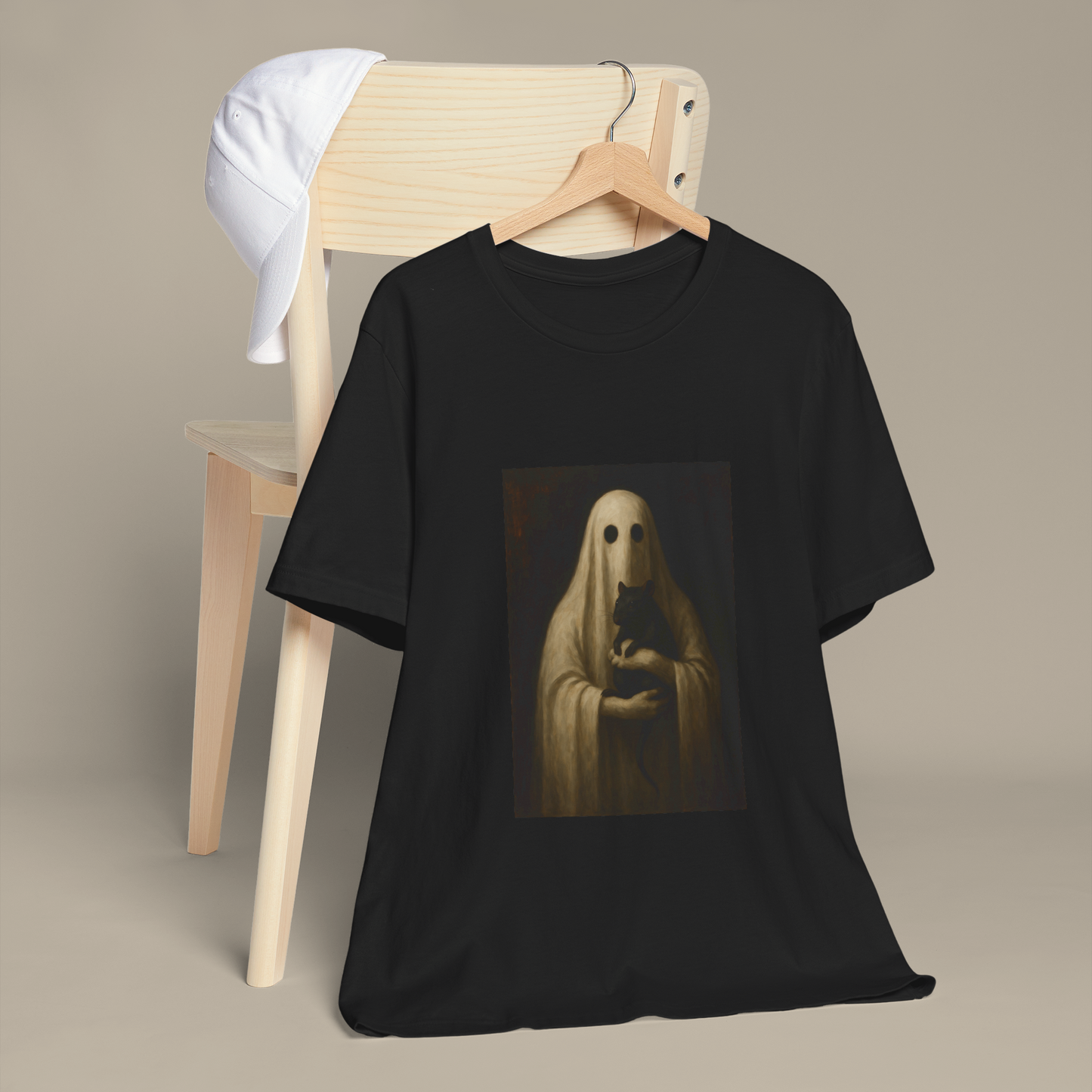 Ghost Holding Rat Shirt - Gothic Dark Art T-Shirt, Creepy Horror Graphic Tee, Spooky Halloween, Eerie Gothic Aesthetic, Gift for Horror Fans