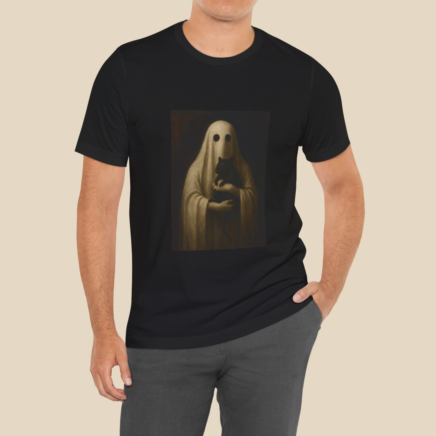 Ghost Holding Rat Shirt - Gothic Dark Art T-Shirt, Creepy Horror Graphic Tee, Spooky Halloween, Eerie Gothic Aesthetic, Gift for Horror Fans