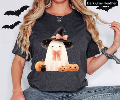 Halloween Smiling Ghost with Cute Little Mouse Tee