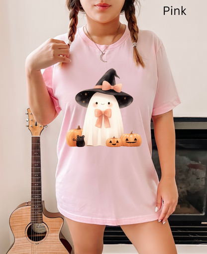 Halloween Smiling Ghost with Cute Little Mouse Tee
