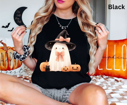 Halloween Smiling Ghost with Cute Little Mouse Tee