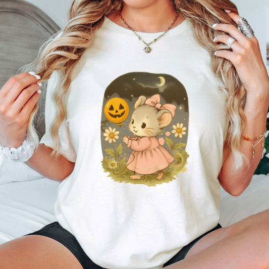Cute Halloween Girly Mouse Shirt - Creepy Cute T-Shirt, Pastel Gothic Spooky Season Top, Animal Lovers Tee, Cottagecore Fall Gift