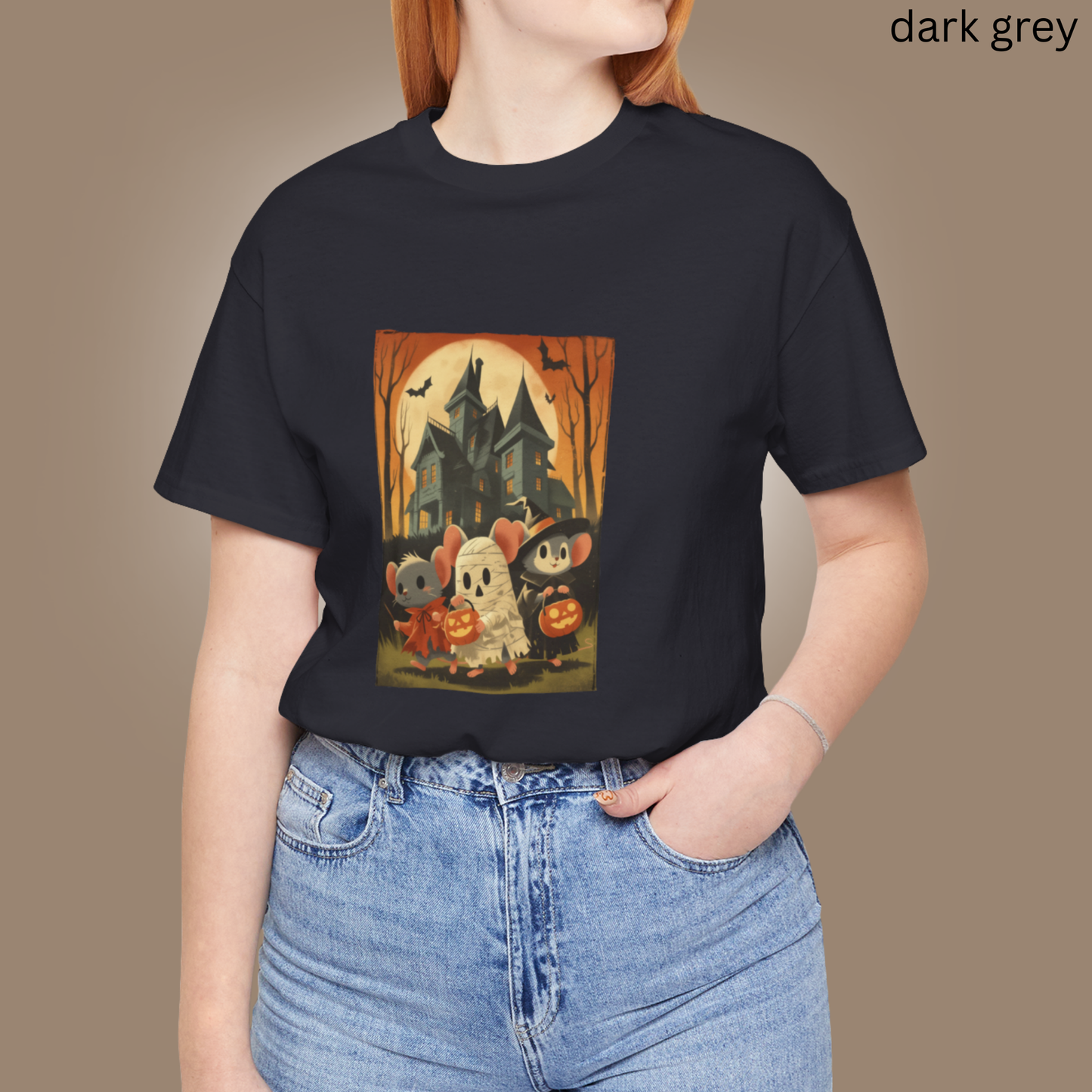 Halloween Haunted Mouse House T-Shirt - Spooky Cute Rodent Graphic Tee, Trick or Treat, Pumpkin Party Shirt