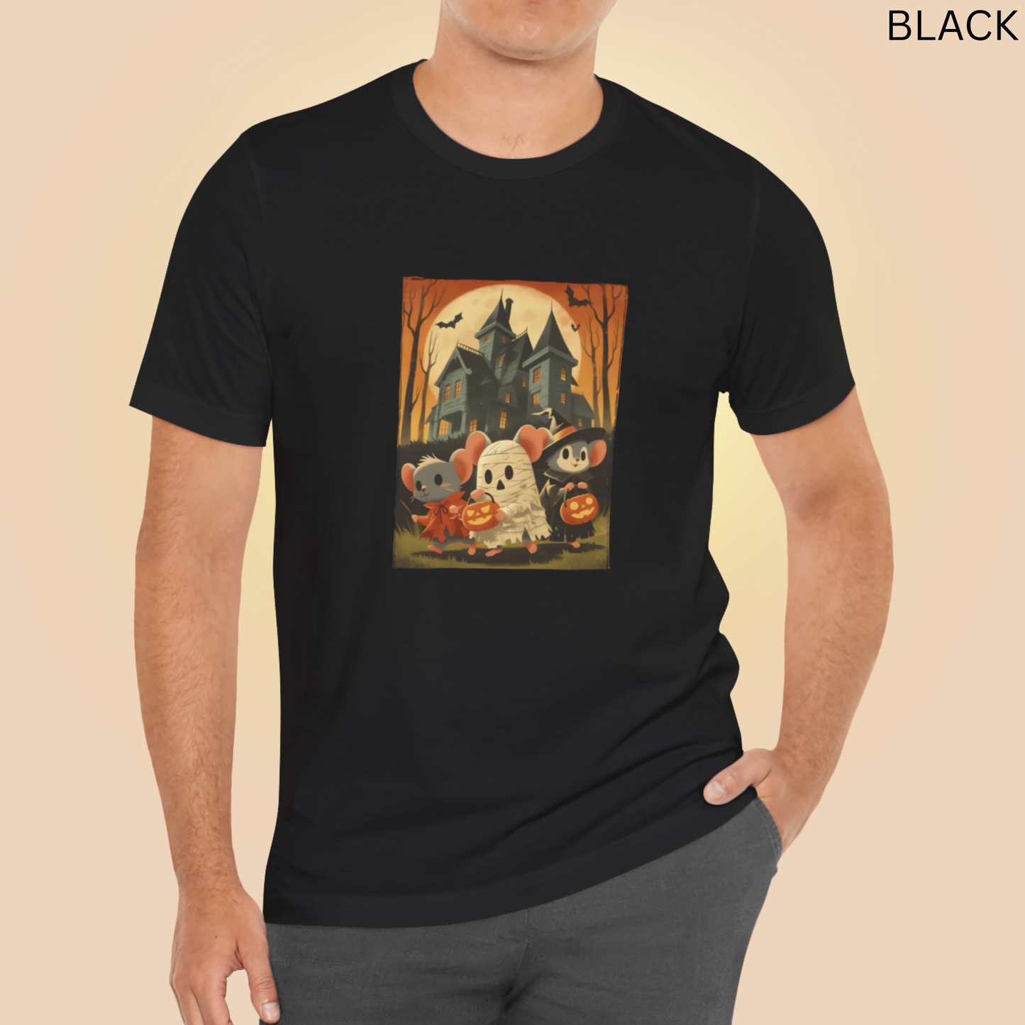 Halloween Haunted Mouse House T-Shirt - Spooky Cute Rodent Graphic Tee, Trick or Treat, Pumpkin Party Shirt