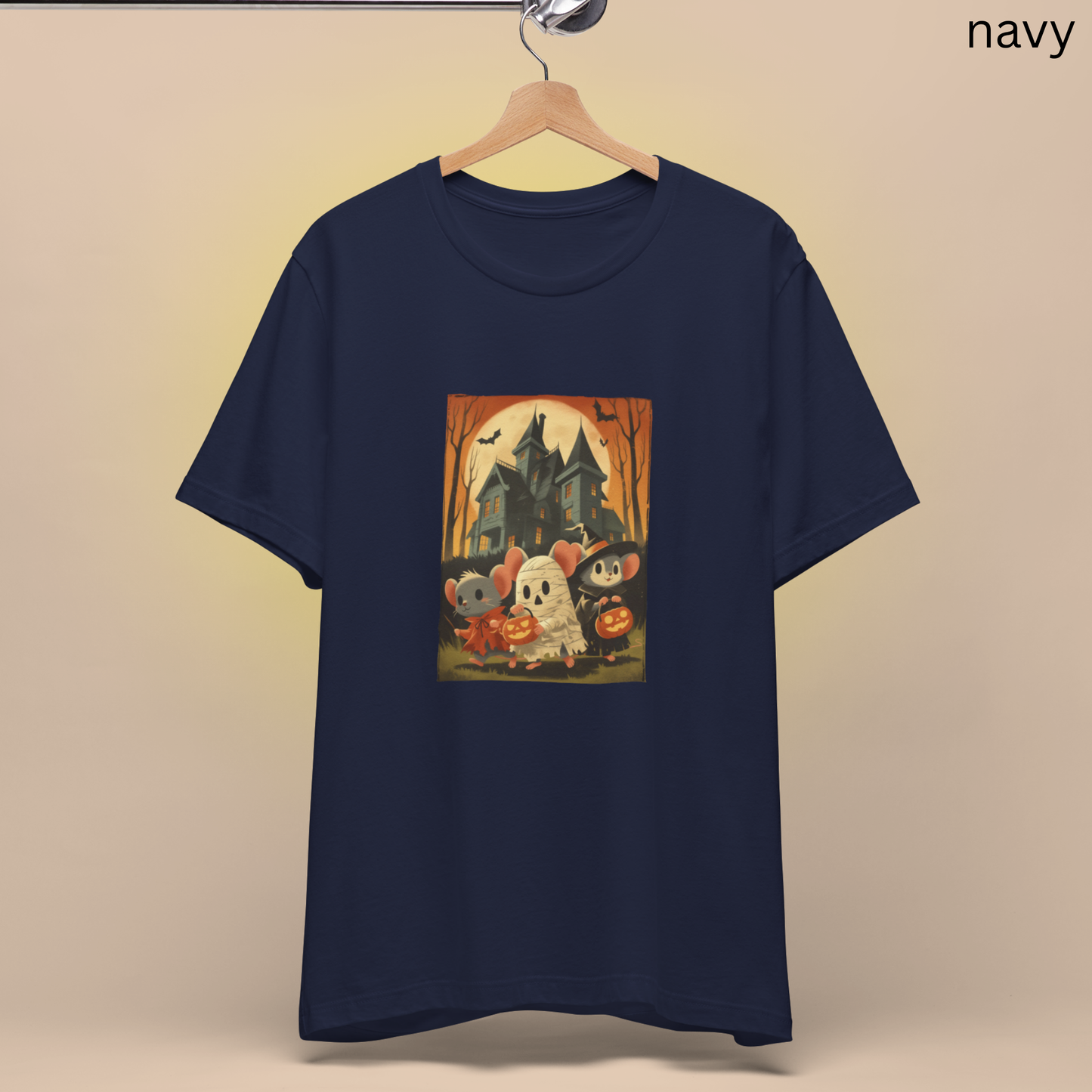 Halloween Haunted Mouse House T-Shirt - Spooky Cute Rodent Graphic Tee, Trick or Treat, Pumpkin Party Shirt