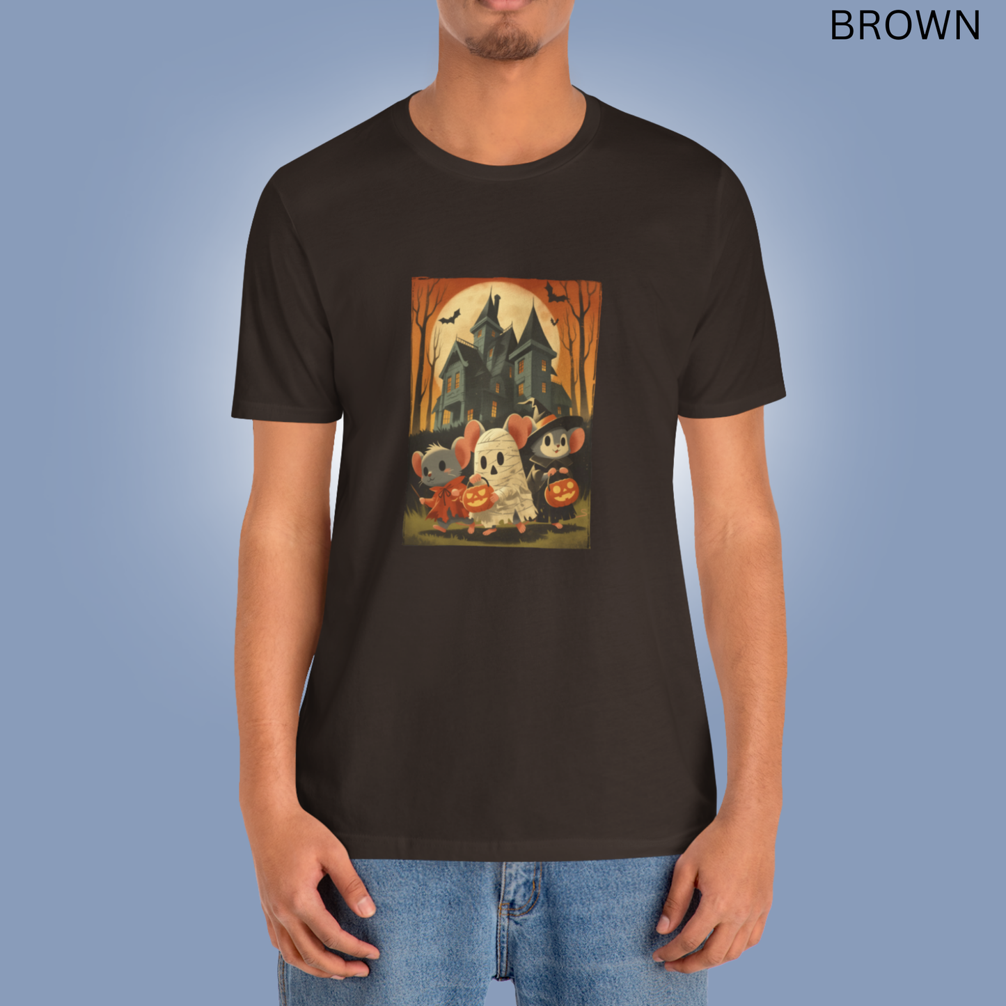 Halloween Haunted Mouse House T-Shirt - Spooky Cute Rodent Graphic Tee, Trick or Treat, Pumpkin Party Shirt