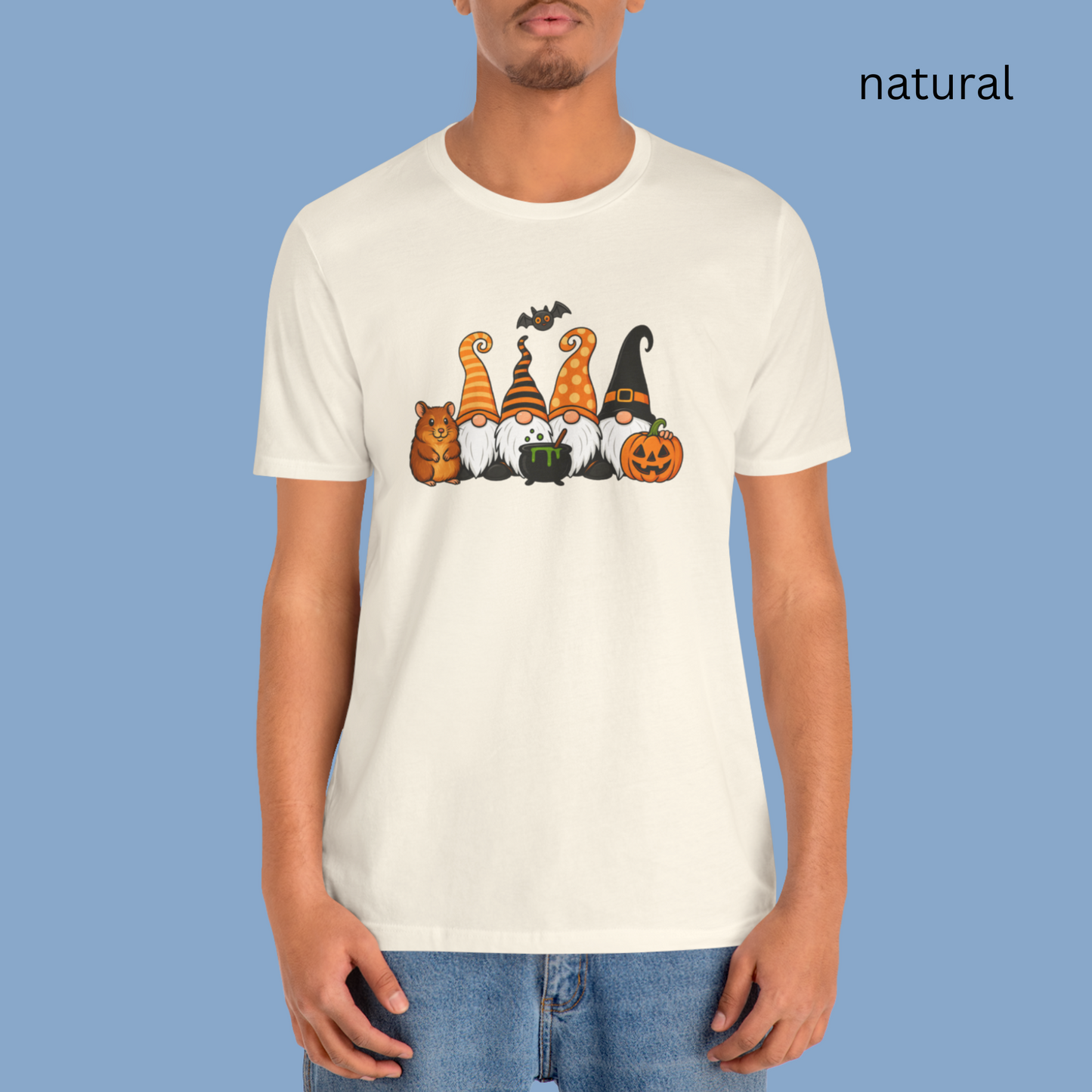 Funny Halloween Hamster Gnomes T-Shirt - Cute Witch Gnome with Pumpkin and Cauldron, Spooky Fall Hamster Tee