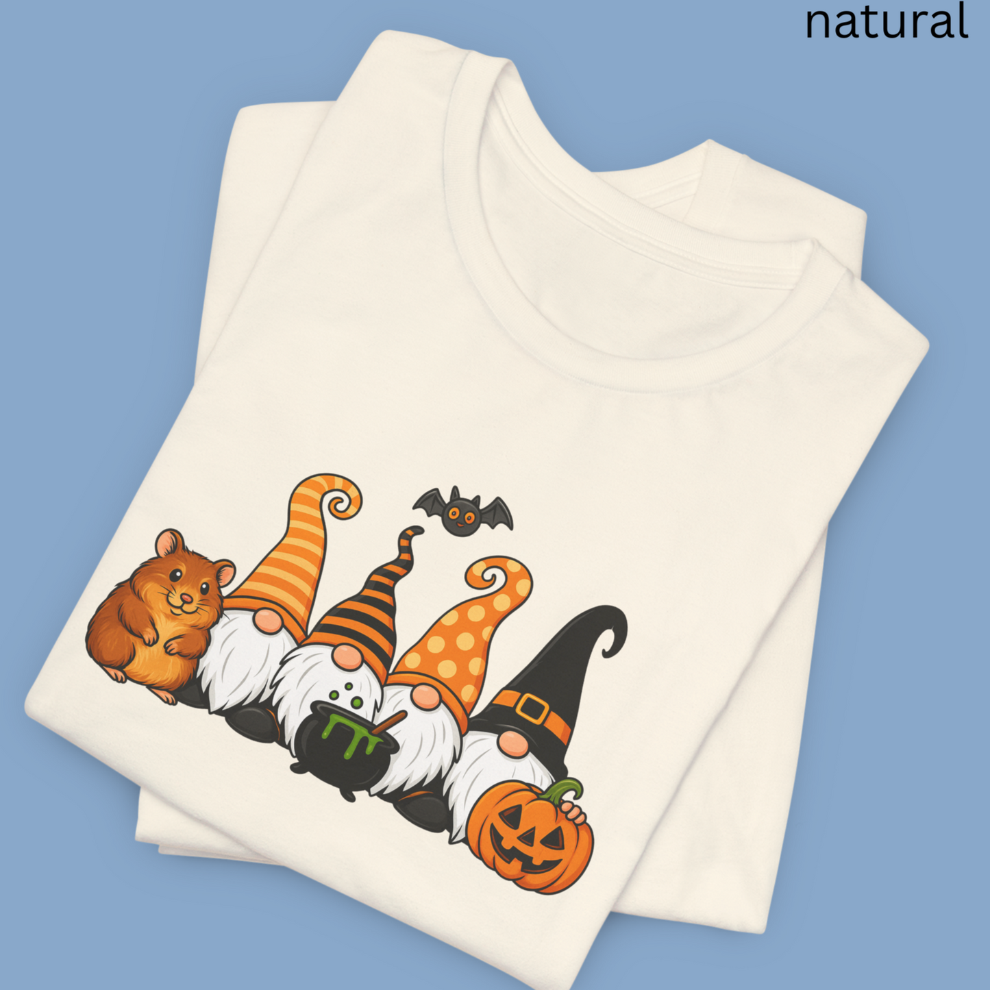 Funny Halloween Hamster Gnomes T-Shirt - Cute Witch Gnome with Pumpkin and Cauldron, Spooky Fall Hamster Tee