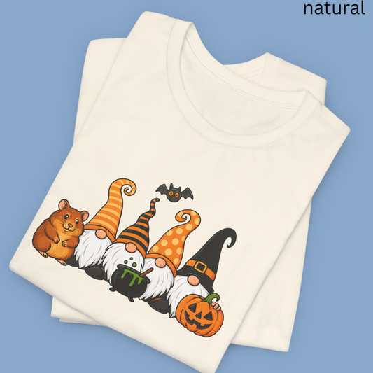 Funny Halloween Hamster Gnomes T-Shirt - Cute Witch Gnome with Pumpkin and Cauldron, Spooky Fall Hamster Tee