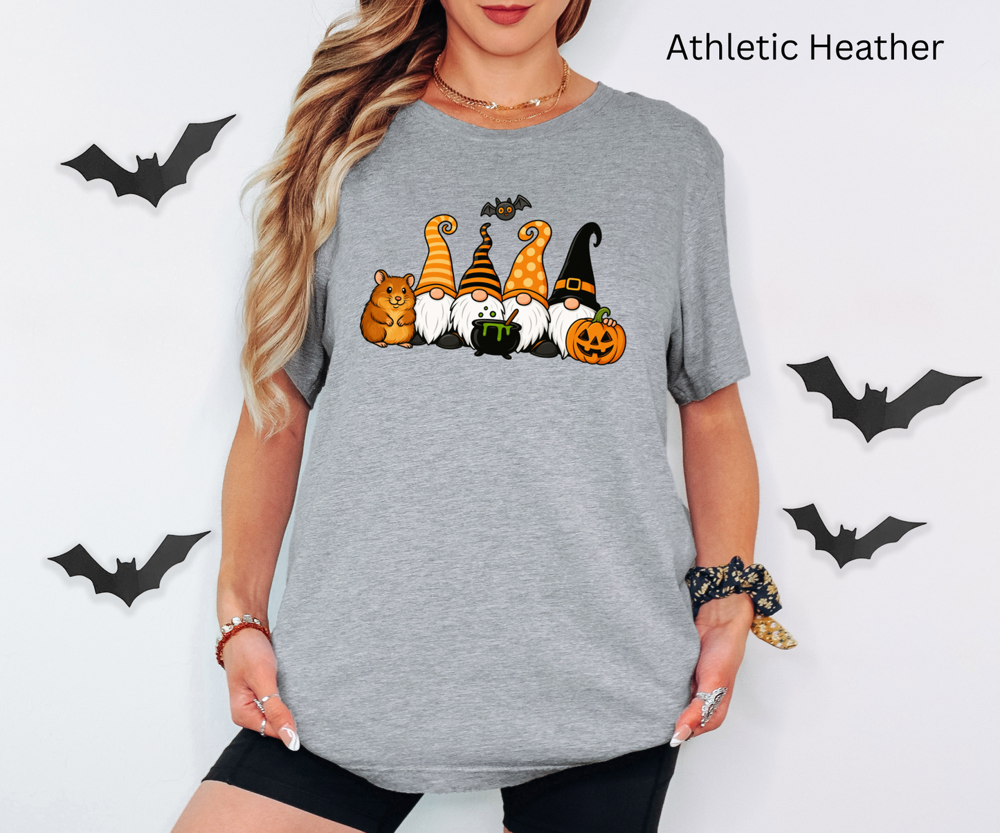 Funny Halloween Hamster Gnomes T-Shirt - Cute Witch Gnome with Pumpkin and Cauldron, Spooky Fall Hamster Tee