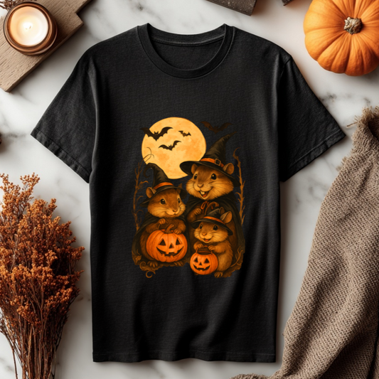 Cute Halloween Rodent Shirt - Cute Mice and Rats Witches with Pumpkins and Full Moon Tee, Haunted familial Campfire, Halloween spooky season